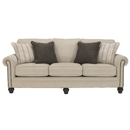 Transitional Sofa with Rolled Arms with Nail Head Trim